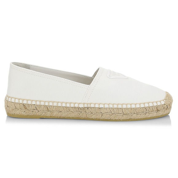 Prada Bianco White Canvas Fabric Triangle Logo Slip On Slide Espadrille Flat 40 - Picture 1 of 11